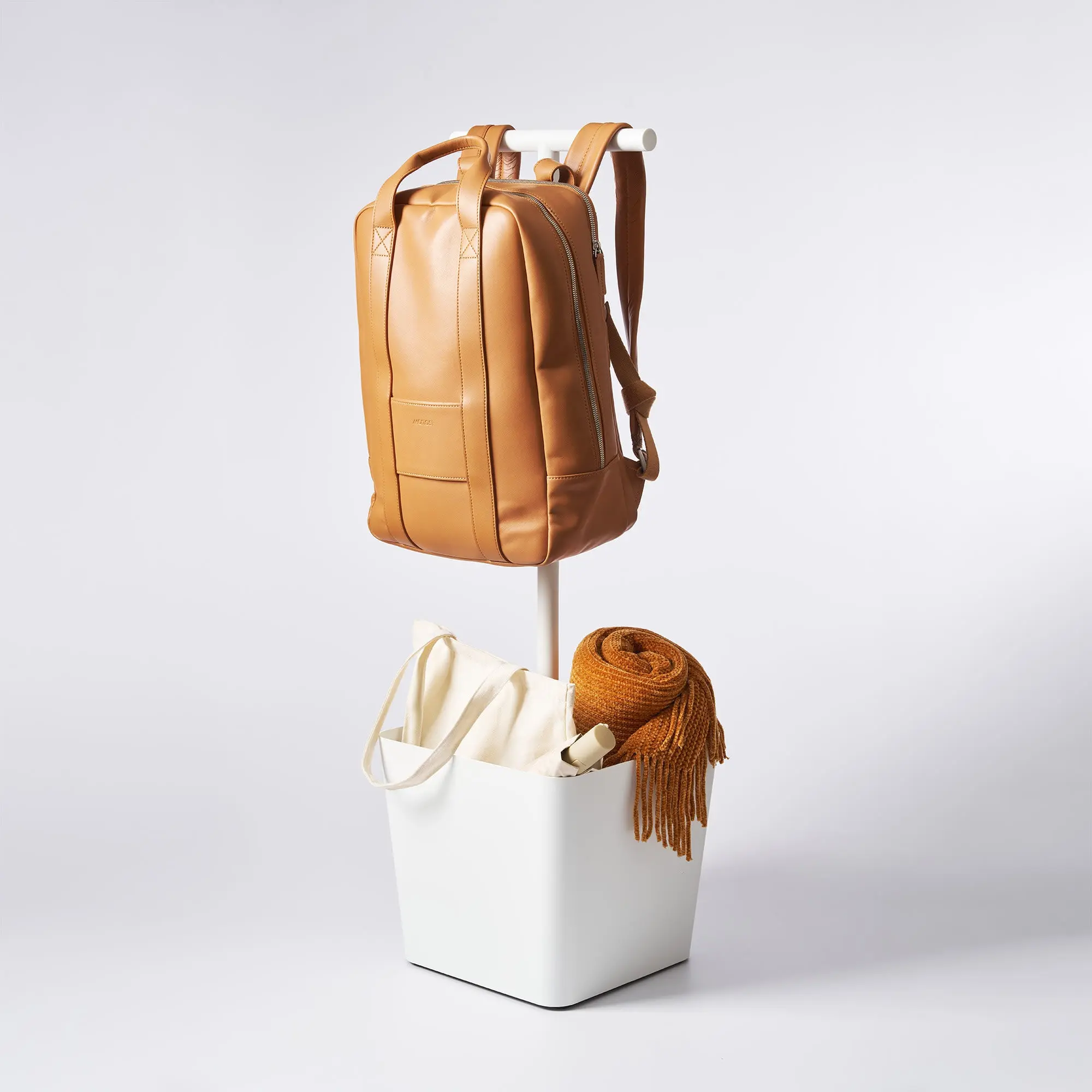 Steel Backpack Hanger Organiser with Cubby, Household Storage Rack with Basket