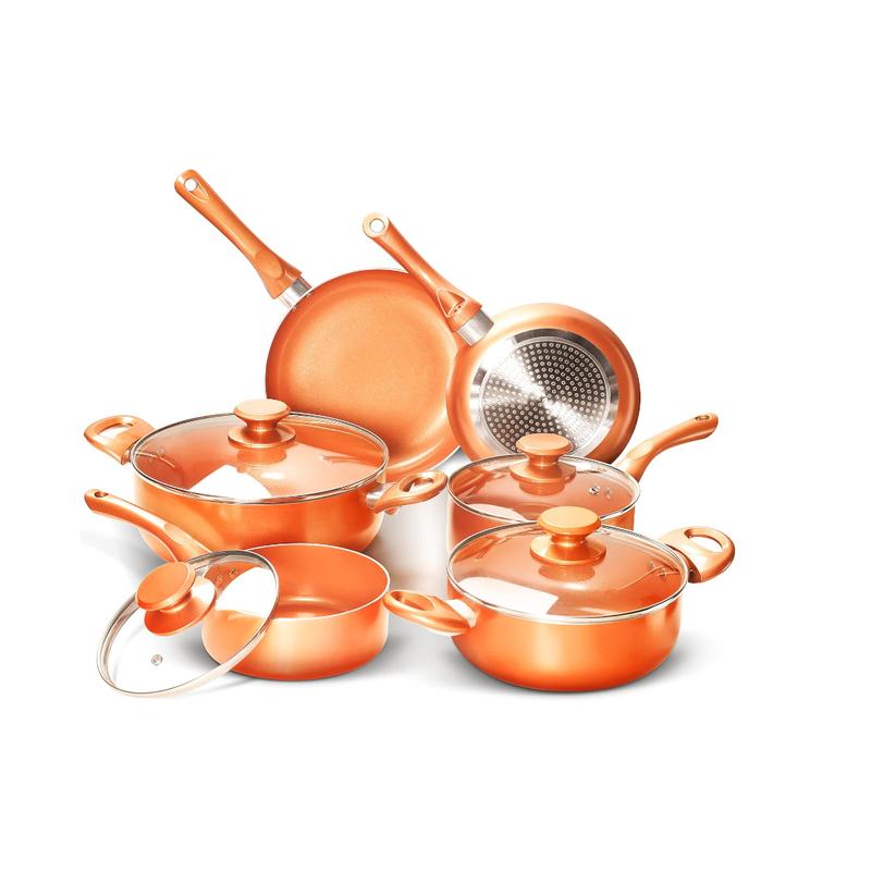 8-21 Piece Multi Color Orange Red Purple Blue Pink White Black Non-Stick Kitchen Cookware Pots and Pans Sets