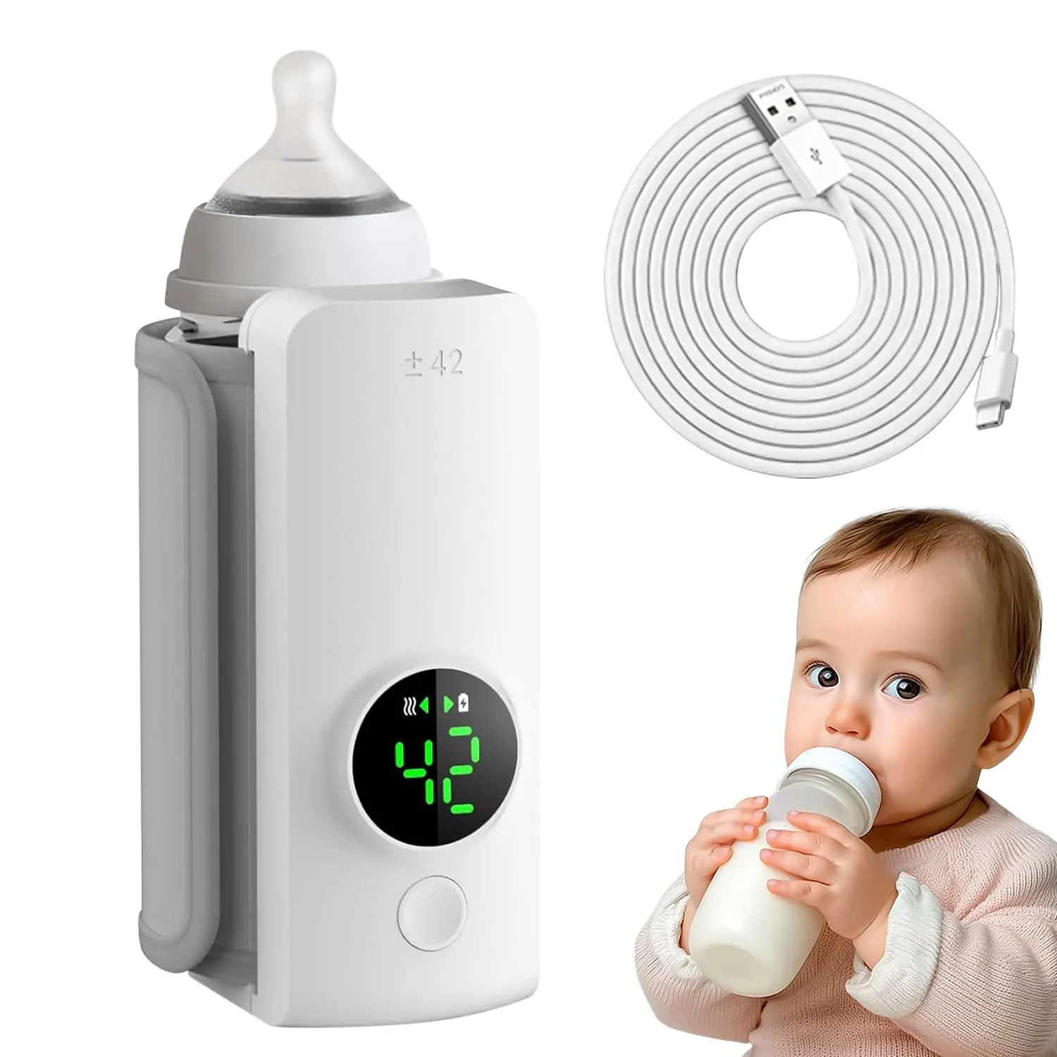 Portable Baby Bottle Warmer, Fast Bottle Warmer for Travel & Camping, 6 Heating Levels, USB Rechargeable-5100, Fast Bottle Warmers