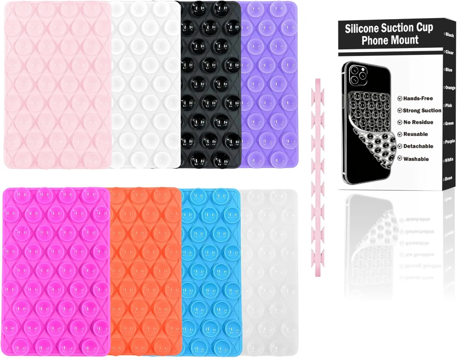8-Pack Multi-Color Reusable Silicone Phone Suction Mounts, Double-Sided Phone Holder for Smooth Surfaces