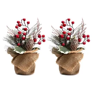 Mini Christmas Tree, 2PACKS 10-Inch Small Table Top Portable Christmas Tree with Red Berries for Holiday Party Decorations