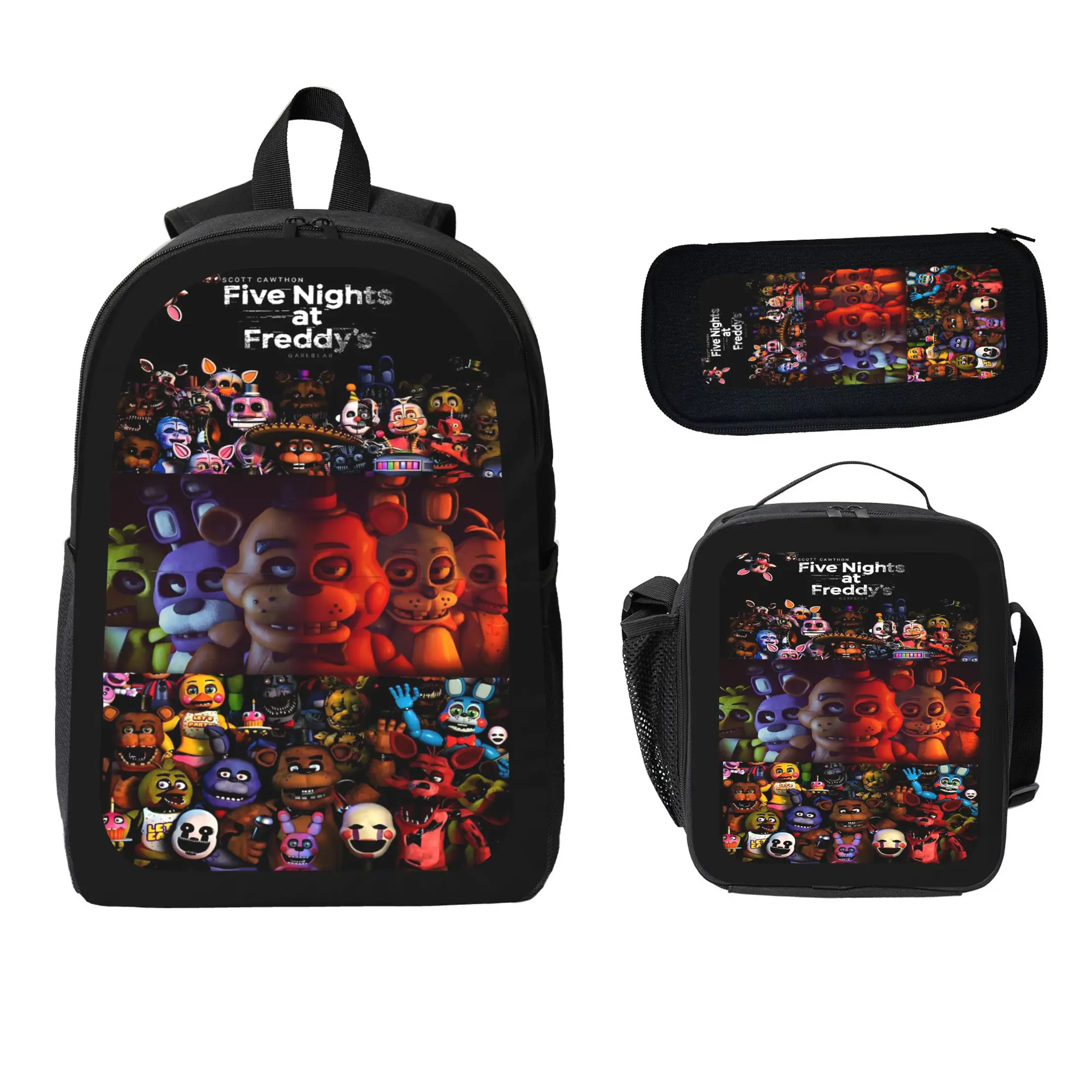 Five Nights At Freddys Backpack Set Backpack School Lunch Bag Pencil Case Anime Game Merchandise FNAF Bookbag Kids Backpack Teen Backpack Travel Backpack Student Gamer Gift Back To School TikTok Viral Trendy Unisex Boys Girls Daily Carry