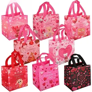 12/16-Pack Reusable Valentine's Day Tote Bags,  Bulk 8x8x5.9 Inch Non-Woven Gift Bags with Handles - Perfect for Party Favors, Gift Exchange, Wedding & Anniversary, Party Favor Packs