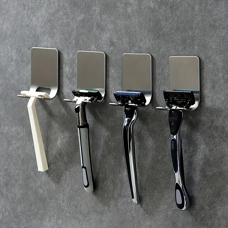 2/4pcs Stainless Steel Shaving Razor Holder No Drilling Multifunctional Bathroom Wall Mount Plug Hook Storage Rack Organizer Wall Hooks