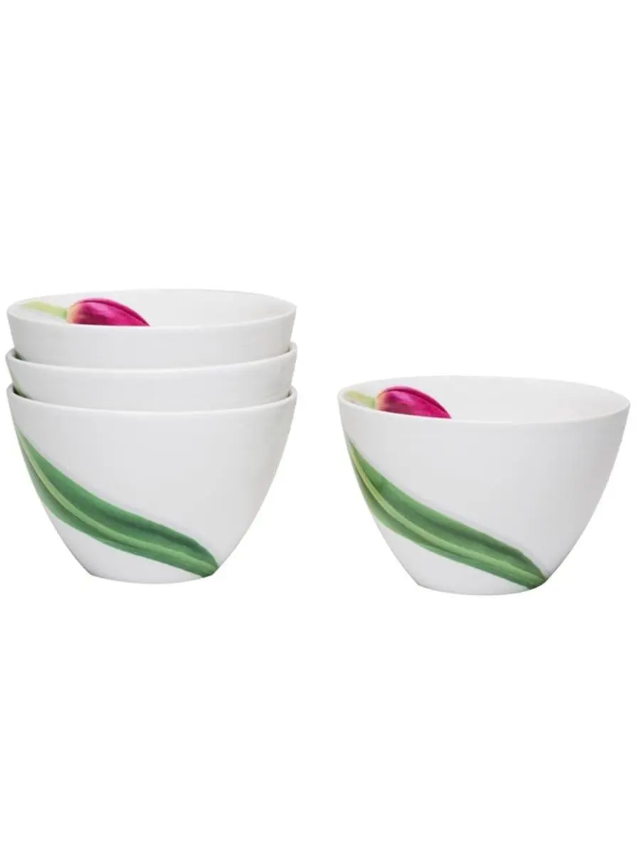 Red Vanilla FP003-421 Classic Colorful 5 in. Dutch Garden Coupe Dinnerware Bowls - Set of 4, Oven-Safe for Fruit Serving