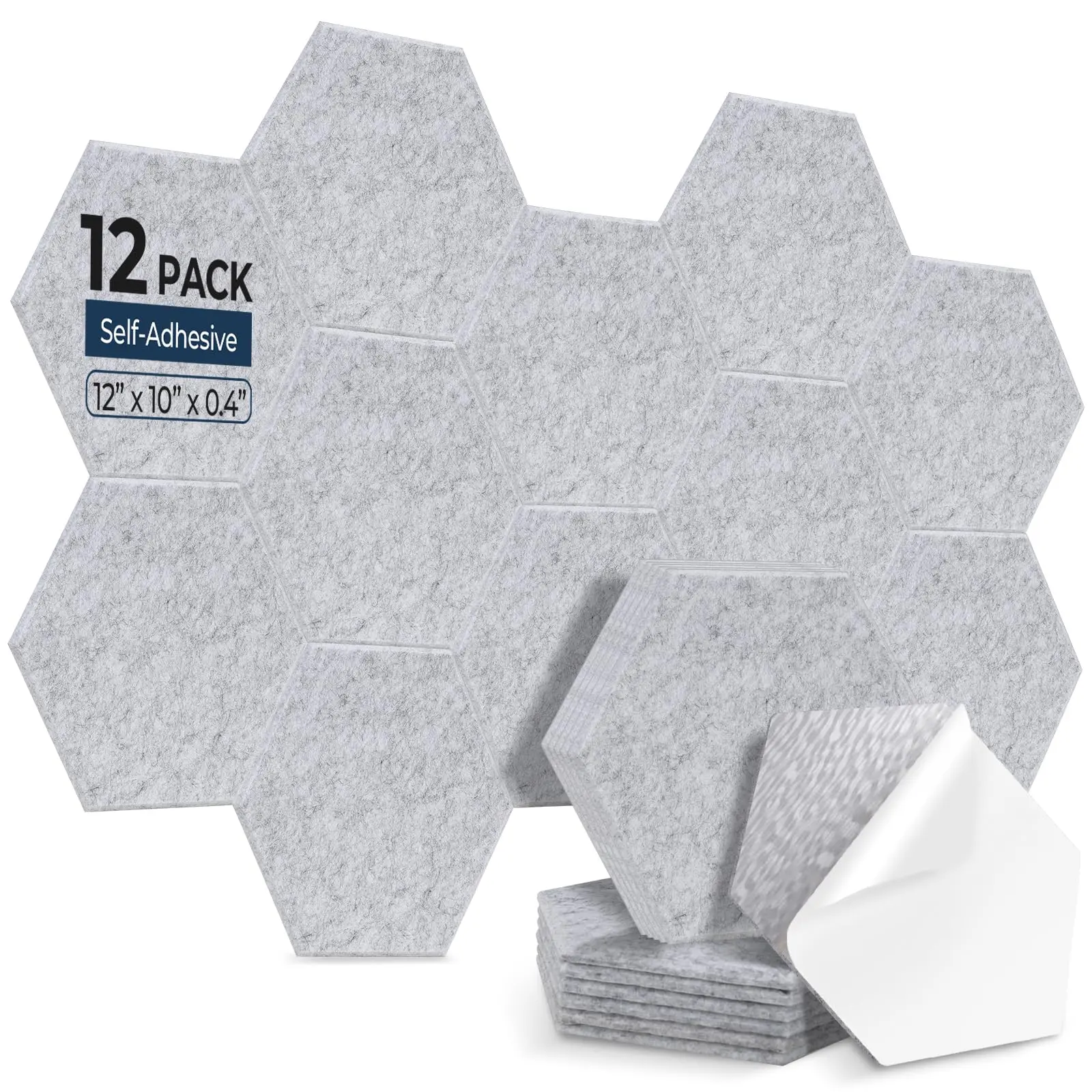 12 Pack Hexagon Acoustic Panels, 12" x 10" x 0.4" High-Density Soundproof Wall Panels, Self-Adhesive Acoustic Wall Panels for Studio, Home, Office, Silvergray