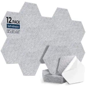 12 Pack Hexagon Acoustic Panels, 12" x 10" x 0.4" High-Density Soundproof Wall Panels, Self-Adhesive Acoustic Wall Panels for Studio, Home, Office, Silvergray