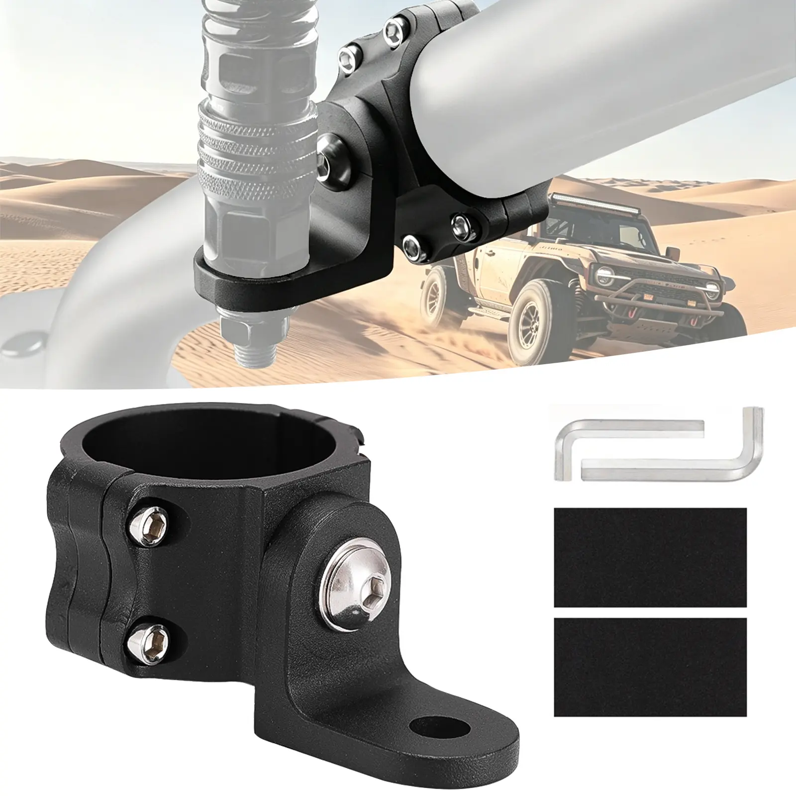 360° Adjustable Whip Light Flag Pole Mount Bracket 1.75"–2" Roll Cage Clamp Fits UTV ATV RZR Maverick X3 Talon Mule YXZ 4WD