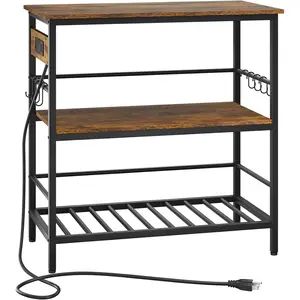 Kitchen Island with Storage, Bakers Rack with Power Outlet,Microwave Stand with Large Worktop,Rolling Bar Cart for Home, Outdoor, Kitchen,Rustic Brown and Black TMJ029H