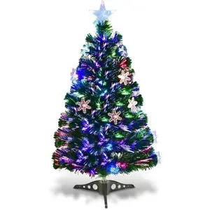 3FT Pre-Lit Fiber Optic Artificial Christmas Tree, with Multicolor Led Lights and Snowflakes (3 FT)