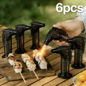 6-Pack Refillable Butane Torch Lighters,(Butane Not Included) Wind-Resistant Jet Flame with Safety Lock & Adjustable Flame, Battery-Free, Ideal for Candles, Fireplaces, BBQ, Camping & Outdoor Use
