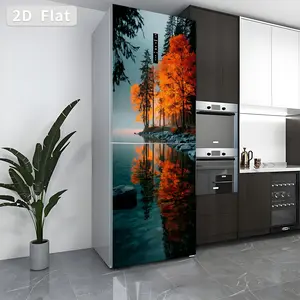 Self-Adhesive Refrigerator Stickers, Removable PVC Kitchen Decals, DIY Home Decor, Autumn Lake Grove Theme, 30x180cm, Set of 2