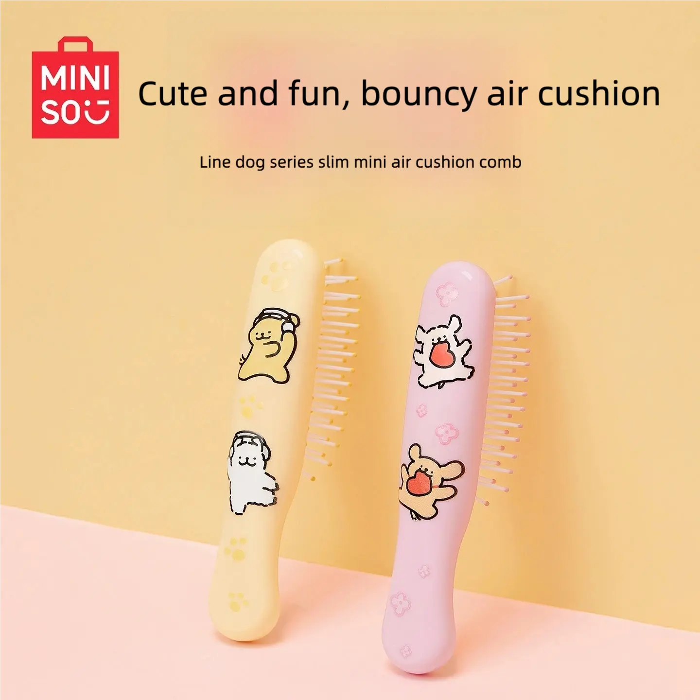 Miniso Line Dog Air Cushion Detangling Hairbrush, Cute Cartoon Daily Haircare Comb - Lightweight Travel Size, Dorm, Abs Handle, Soft Scalp Contact, Comfy Scalp Touch