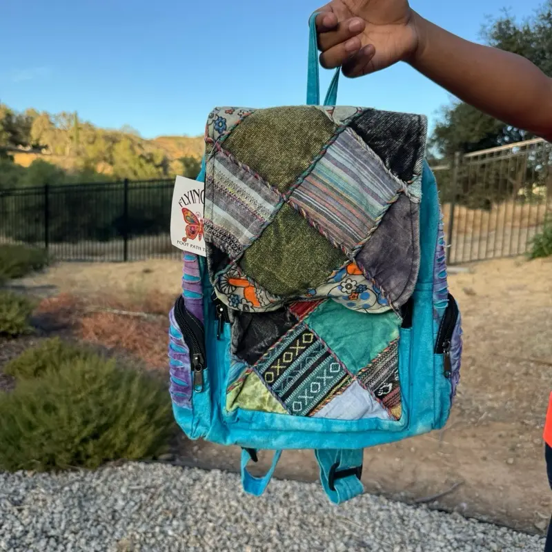 Handmade Blue Bohemian Hippie Patchwork Backpack