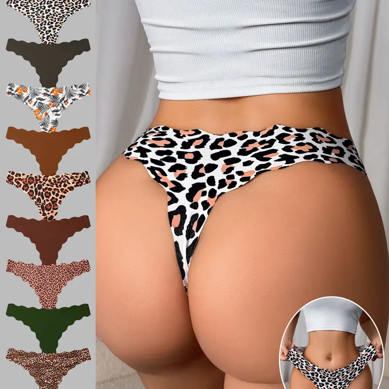 Women's Sexy Leaf Print Thong Underwear, Breathable Slim-Fit Low Waist Panties, All-Season Fashion Inner Wear, Comfortable and Stylish, Low Rise Underwear