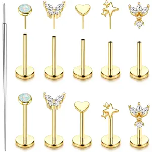 FIASASO Hypoallergenic Flat Back Stud Earrings Surgical Steel Cartilage Earrings for Women Flatback Threadless Push in Nose Studs Lip Labret Medusa Conch Helix Tragus Piercing Jewelry 16G/18G/20G