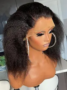 16 Inch Yaki Fiber Straight Hair Wig, 13x4 Lace Front, Lace Frontal Wig, Natural Hairline, Natural Looking Wig, Daily Wear, Women's Synthetic Wig