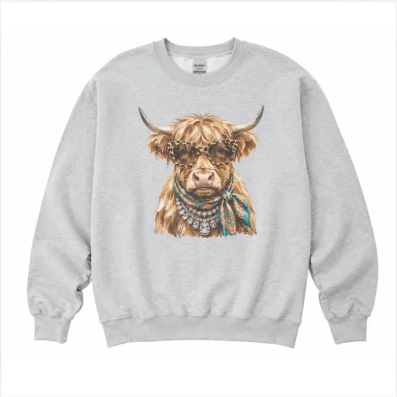 Glamour Highland Sweatshirt - Ash Grey - Sublimation - Spooky - Unisex Jersey Sweatshirt Casual Womenswear