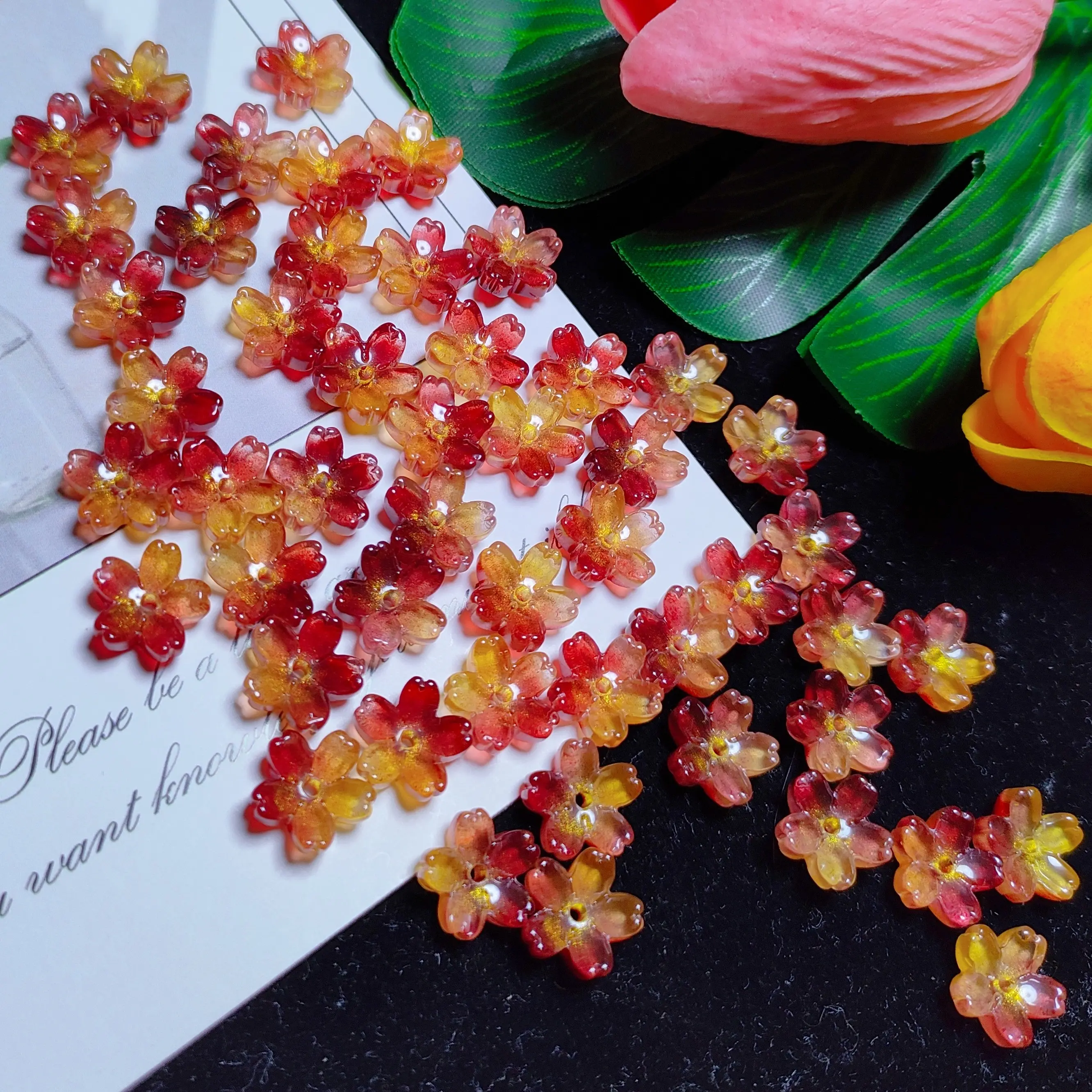 [US shipping] 10mm K9 cerystal glass cherry flower &50pcs per bag for DIY braclelet& keychain&hair pin &carhanger material