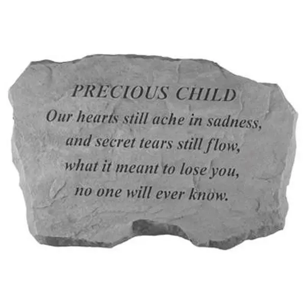 Kay Berry Inc. 99020 Outdoor Garden Stone Memorial, 16x10.5x1.5in Weatherproof Outdoor Garden Accessories with Wall Mount Capability, "Precious Child-Our Hearts Still Ache In Sadness" Inscription