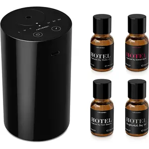 Waterless Essential Oil Diffuser Starter Kit with 4 x 10mL Hotel Scent Fragrance Oil, Battery Operated Mini Scent Air Machine Portable Diffuser for Home Car Office, AN8 Kit Black