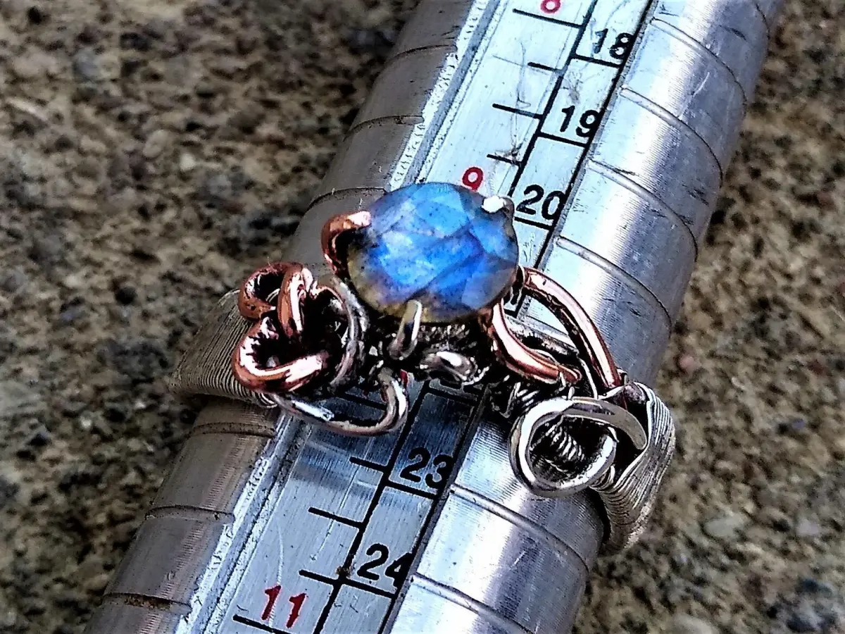 FLASHY Sterling Silver Size 10.75 Labradorite Spectrolite Moonstone Elven Elvish Genuine Gemstone Fantasy Magical Wire Wrapped Ring