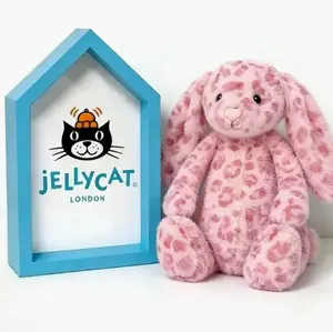 Jellycat NWT Hopscone Luxe Bunny Plush Toy Pink Leopard Print Bashful Bunny Doll
