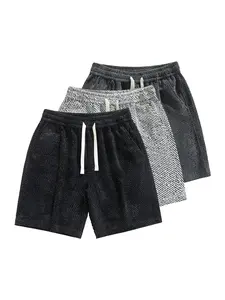Men’s Sparkly Corduroy Casual Shorts, Drawstring Waist Streetwear Lounge Shorts, Summer Fashion Shorts