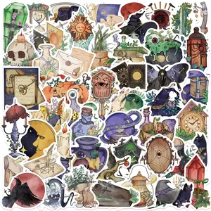 50pcs Cartoon Watercolor Witch Graffiti Series Stickers, Suitable for Faith Based Designs Such As Scrapbooks, Diaries, Laptops, Water Bottles, Cars, Etc., As Gifts with Positive Information, Decals Stickers