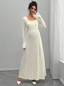 MISHELLA Elegant Sweetheart Neck Tie Front Flare Sleeve Maternity Dress