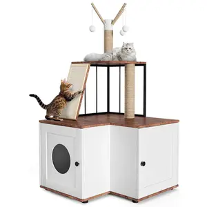 [TOP RATED - FLASH SALE] Garvee 48.8" 2-In-1 Hidden Litter Box & Cat Tree – Multi-Level Enclosure w/ Scratching Posts, Toys – Space-Saving Modern Furniture for Large Cats