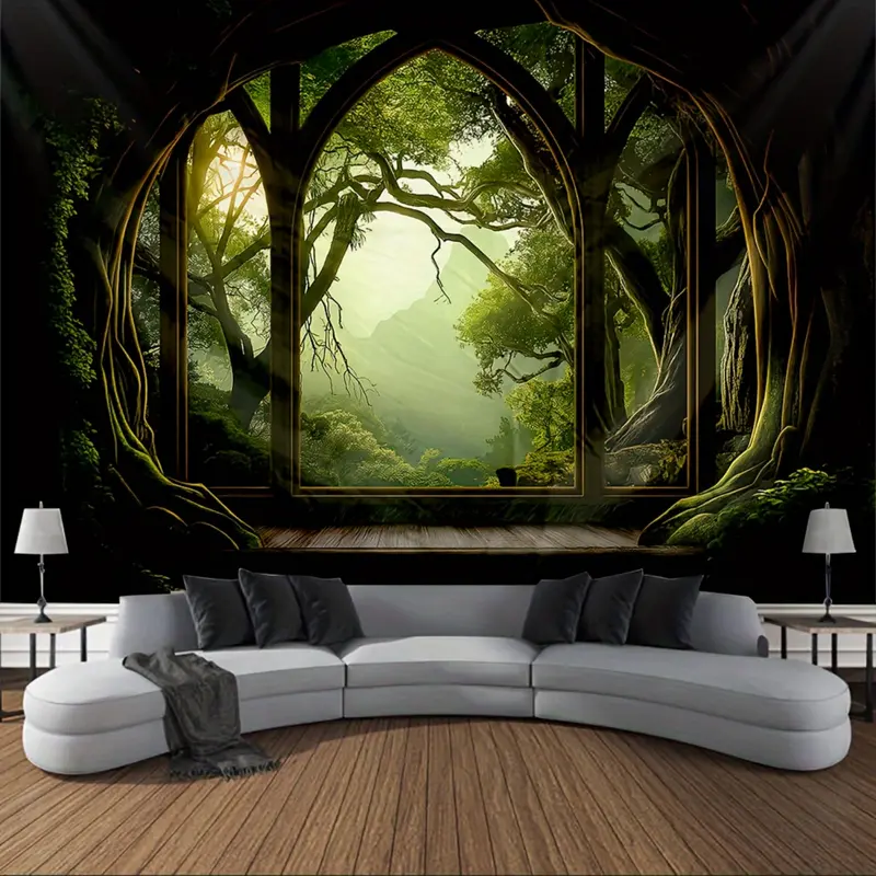 Gothic Mood Room Wall Hanging Tapestry - Polyester Fabric, Wrinkle-Resistant Soft Art, Mystical Forest-Mountain Surreal Scene, Durable, Machine Washable, 40x60 Multi-Size Instant Drama Bedroom Backdrop