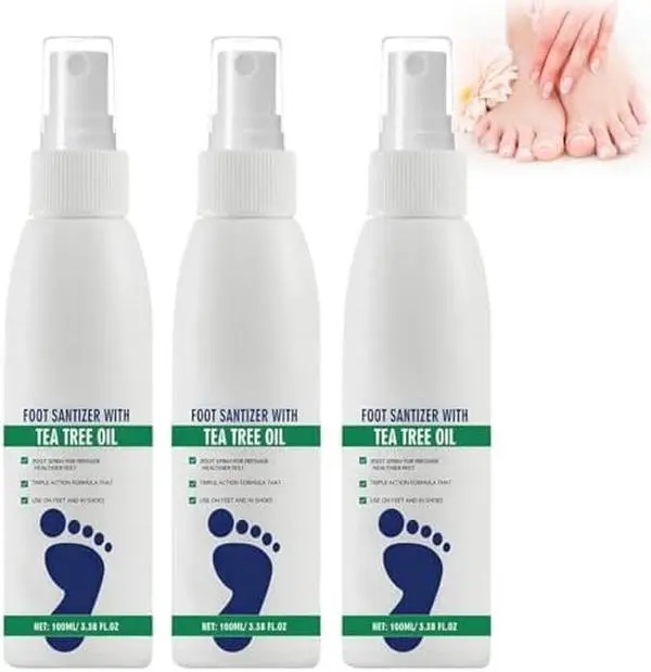 Dye-Free Tea Tree Oil Foot Sanitizer Spray - Soothing, Anti-Bacterial, Anti-Fungal, Moisturizes, Removes Bad Odor, Refreshes Smelly Shoes, Daily Foot Care Treatment