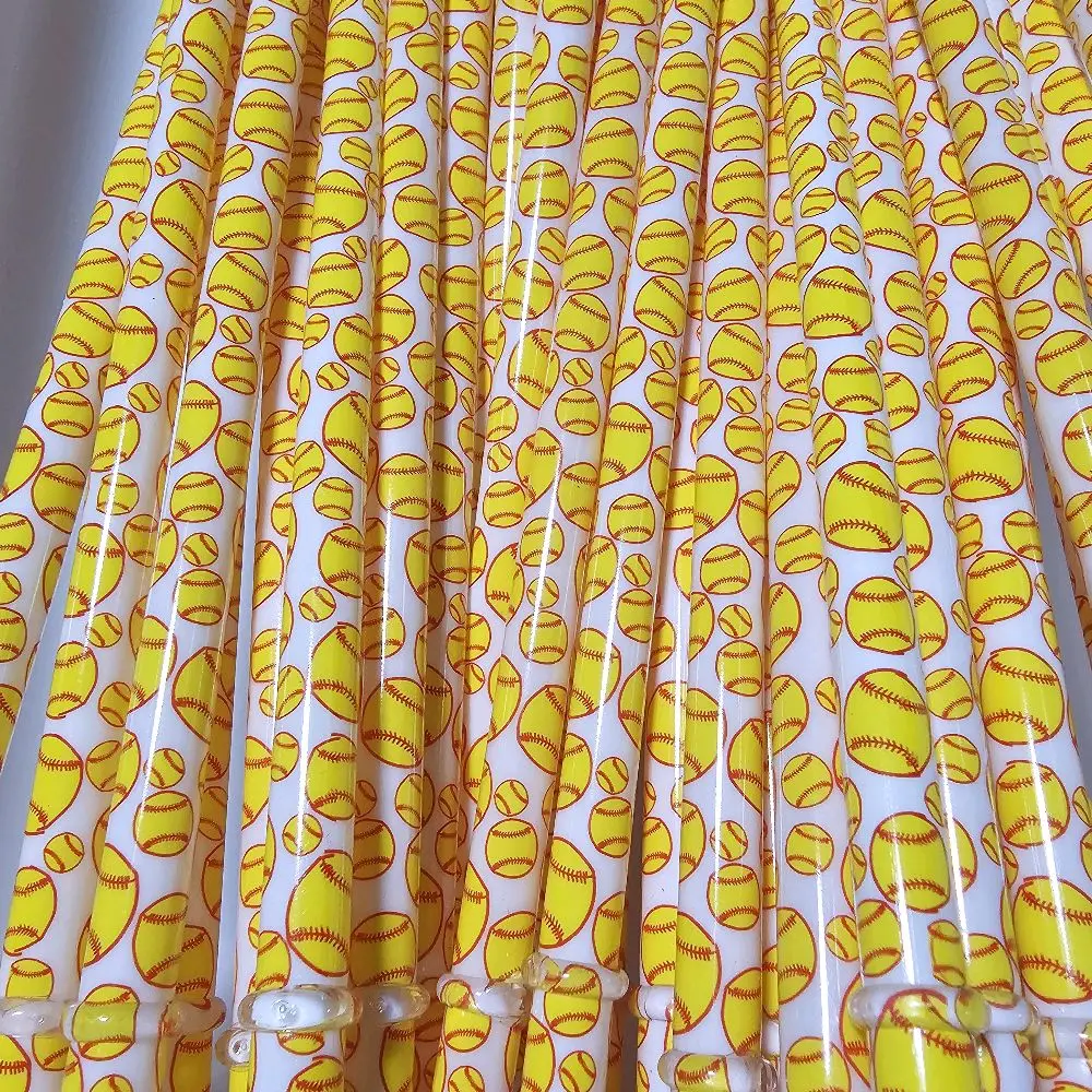 Softball Print Plastic Reusable Straws -Team Bundle of 12 straws