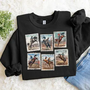 Rodeo Bucking Horse Crewneck Sweatshirt, Vintage Western Cowboy Graphic Sweater, Country Cowgirl Aesthetic, Oversized Casual Style, Cozy Fall Rodeo Gift