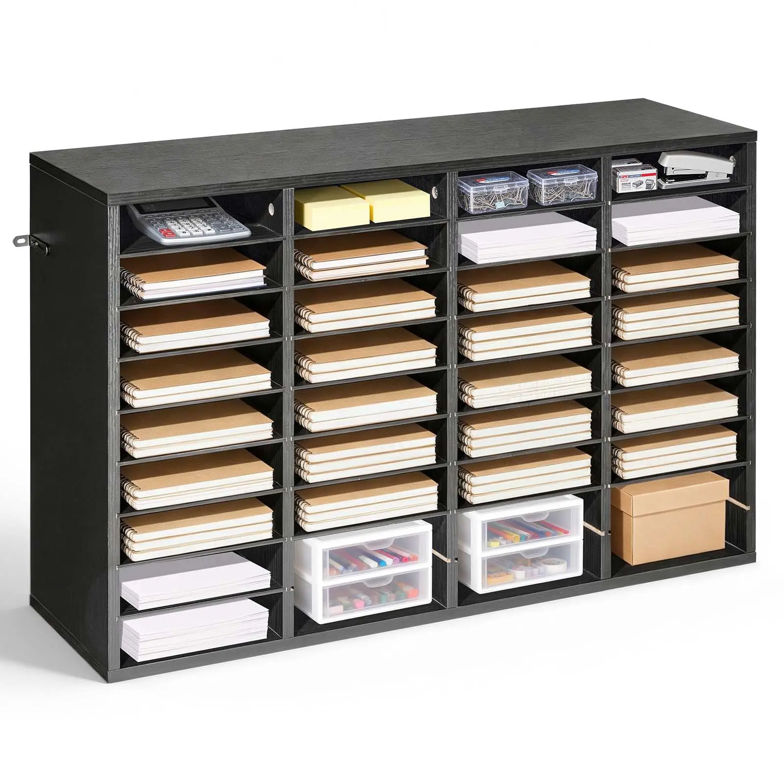 【Summerfinds】VEVOR Wood 36-Compartment Literature Organizer - MDF Particle Board Desk Unit with Detachable Shelves, Adjustable Layout for File Organization, Black Office & Home Use