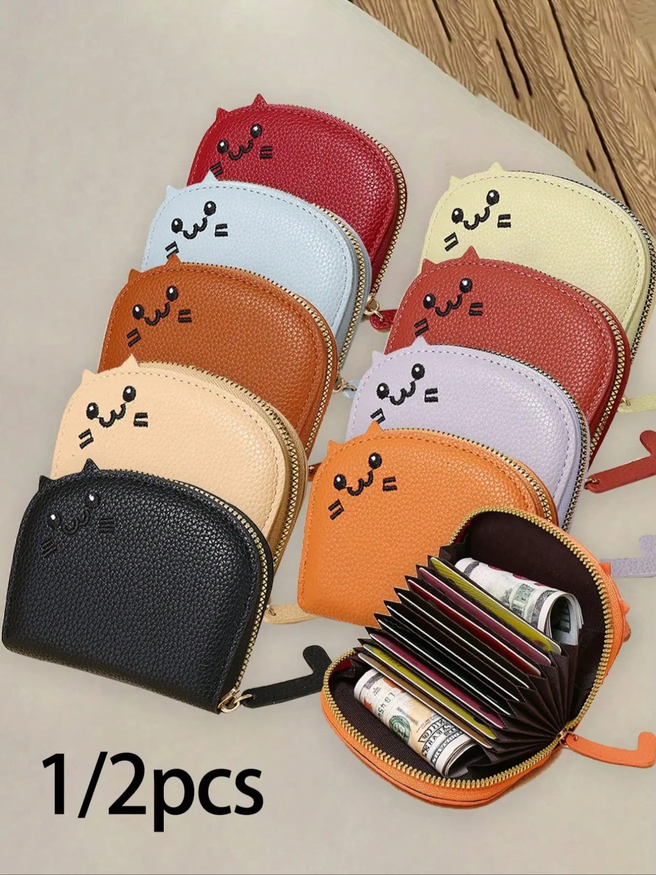 Cute Cartoon Cat Wallet for Women, Ladies Casual Trendy Fashionable Wallet, Multi-Card Slot Card Slots Wallet Purse, Small Portable Faux Leather Coin Pouch, Zipper Wallet Design, Multiple Colors Available, Perfect Gift