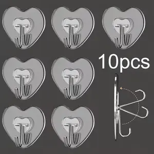 10/20PCS Heart Adhesive Wall Hooks – No Drill Storage Hooks for Kitchen, Bathroom & Home Organization