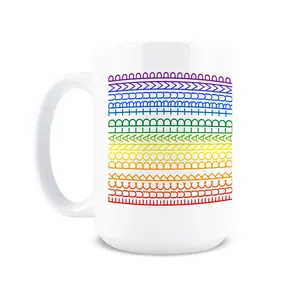 FDT 15oz Hidden Message Coffee Mug - Rainbow Stripes Ceramic Tumbler, Washable & Reusable Drinkware, BPA-Free, Microwave Safe, Sublimation Printed
