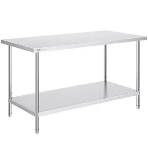 【Spotlight Day】VEVOR Stainless Steel Prep Table, 30 x 60 x 34 Inch, 910 lbs Load Capacity, Heavy Duty Metal Worktable with 3 Adjustable Height Levels, Commercial Workstation for Kitchen Garage Restaurant Backyard