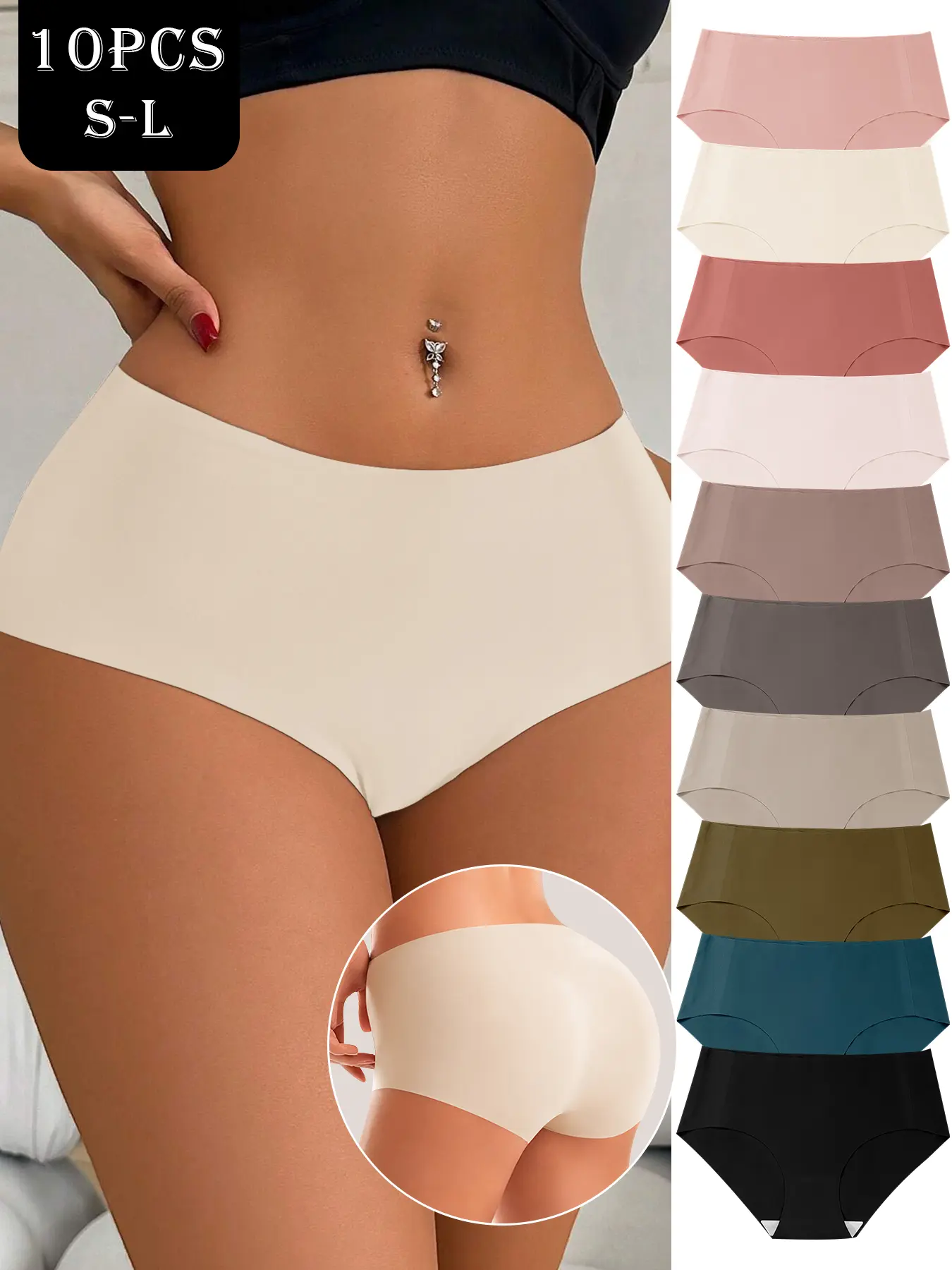 10-Pack Ultra Soft Seamless Women's Underwear, Seamless Garments, Daily Home Sport Comfort Essential, Seamless High Stretch, Breathable & Stretchy Ladies Panties, Soft Comfy Panty