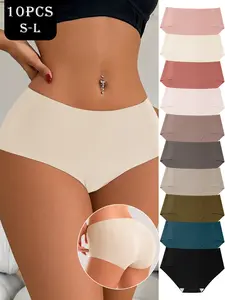 10-Pack Ultra Soft Seamless Women's Underwear, Seamless Garments, Daily Home Sport Comfort Essential, Seamless High Stretch, Breathable & Stretchy Ladies Panties, Soft Comfy Panty