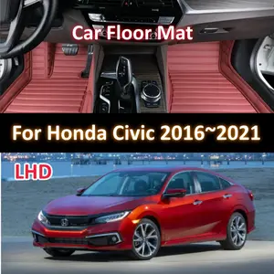 LHD 3pcs/set Full Cover Set Car Floor Mats For Honda Civic 2016~2021 2017 2018 2019 Classic Carpets Car Interior Accessory Auto Accessories 2020