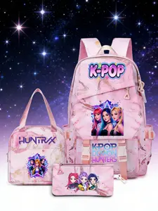 K-Pop Demon Hunters Cartoon Print Backpack Set, Dreamy Blue Gradient Student Bag, Cute School Lunch Pouch, Multi-Color Options