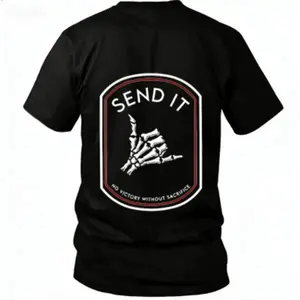 Send It Tactical T-Shirt, Skeleton Shaka Hand Patch Graphic Tee, No Victory Without Sacrifice Quote Shirt, Military Mindset Motivation Streetwear, Gift for Veterans, Gym Guys & Tactical Fans