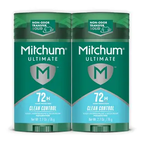 Mitchum Ultimate 72HR Odor Protection Mens Antiperspirant & Deodorant, Long-Lasting Freshness, Invisible Solid, No White Residue Left on Skin, Clean Control, 2 pack