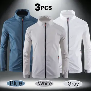 Men's Stand Collar Lightweight Zip-Up Jacket 3-Pack Breathable Casual Outerwear