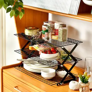 Kitchen Storage Rack, 3 in 1 Stackable Kitchen Storage Rack with Non-slip Design, Spice Rack, Dish Rack, Utensil Storage Rack for Kitchen