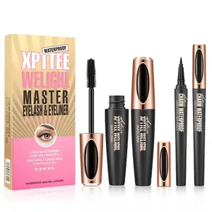 2 Pack Mascara Eyeliner Set, 4D Silk Fiber Eyelash Mascara and Liquid Eyeliner, Thicker Voluminous Eyelashes, Long-Lasting Waterproof Smudge-Proof Eyes Makeup Kit