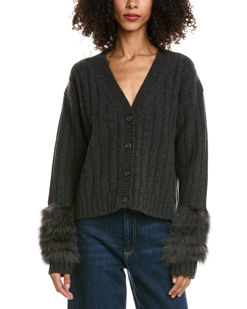 Prada Feather Trimmed Ribbed Wool & Cashmere-Blend Cardigan